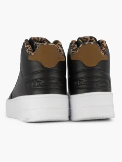 Champion Zwarte Rebound Platform Mid Animalier-Dames Sneakers