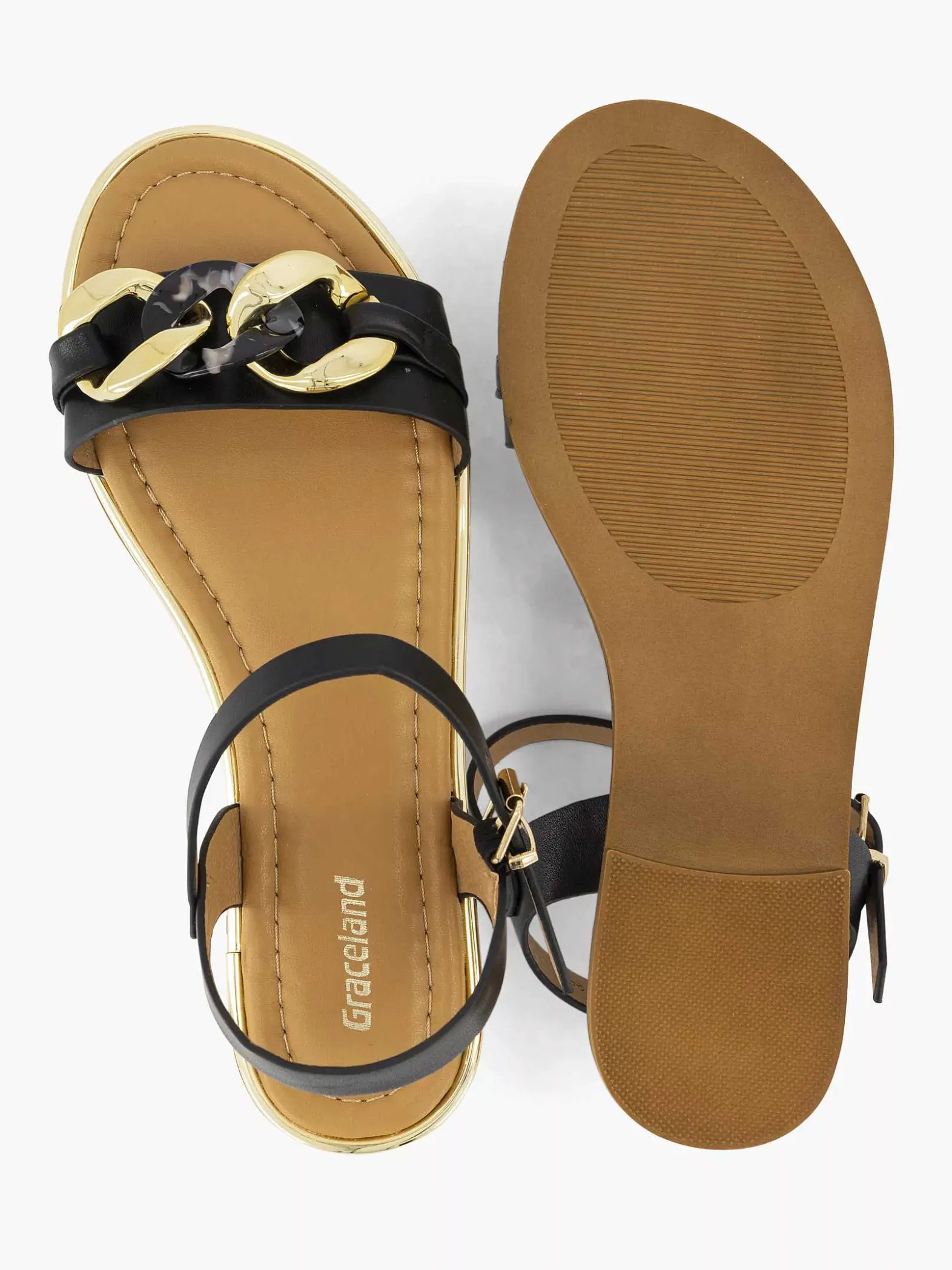 Graceland Zwarte Sandaal Sierketting-Dames Sandalen