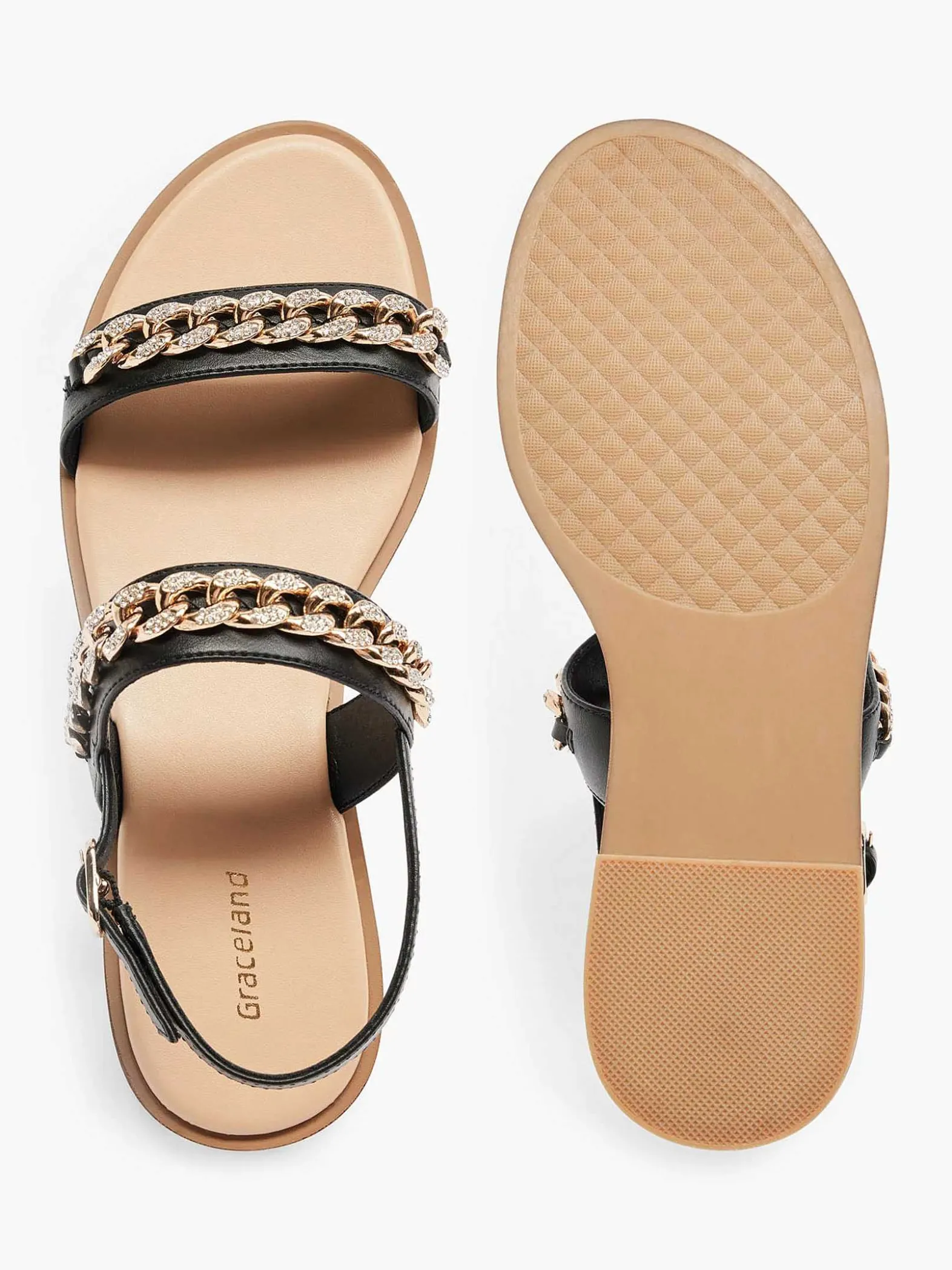 Graceland Zwarte Sandaal Sierketting-Dames Sandalen