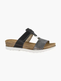 Easy Street Zwarte Slipper Leren Voetbed-Dames Slippers