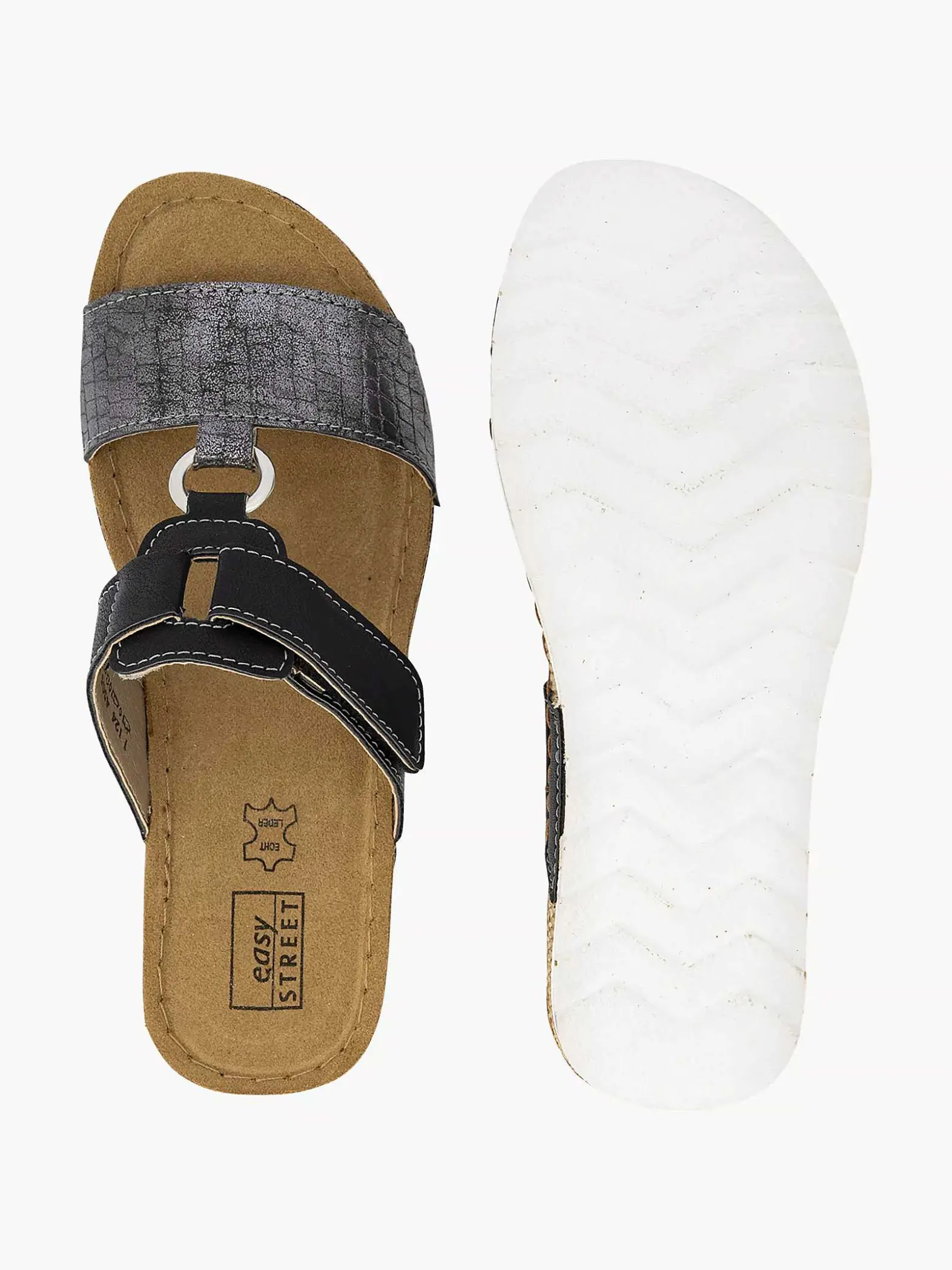 Easy Street Zwarte Slipper Leren Voetbed-Dames Slippers