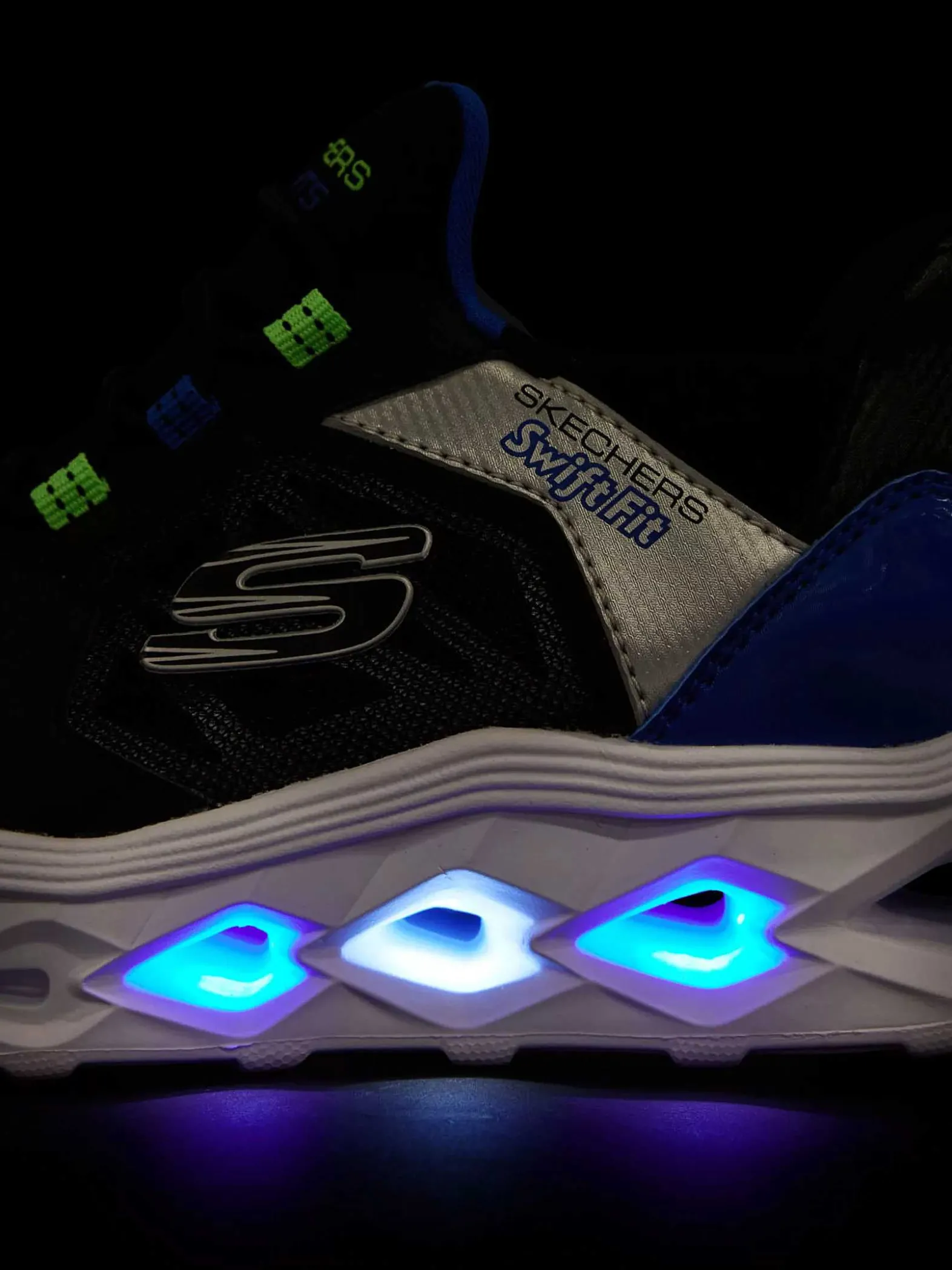 Skechers Zwarte Sneaker Swift Fit - Hands Free Lichtjes-Kinderen Jongensschoenen