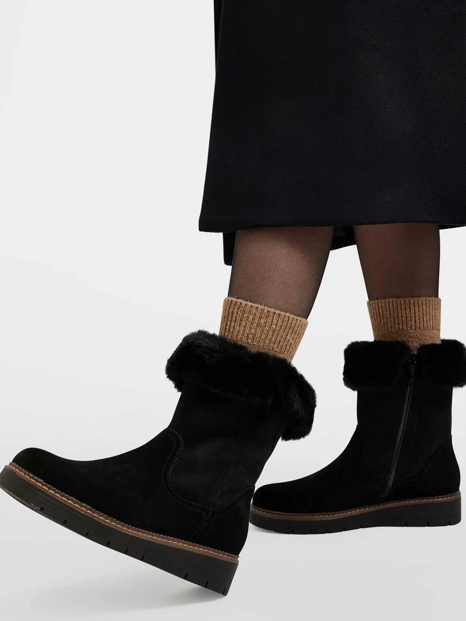 Medicus Zwarte Suede Comfort Enkelboot Gevoerd-Dames Comfort Schoenen