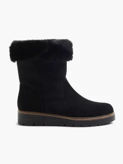 Medicus Zwarte Suede Comfort Enkelboot Gevoerd-Dames Comfort Schoenen