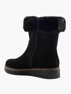 Medicus Zwarte Suede Comfort Enkelboot Gevoerd-Dames Comfort Schoenen