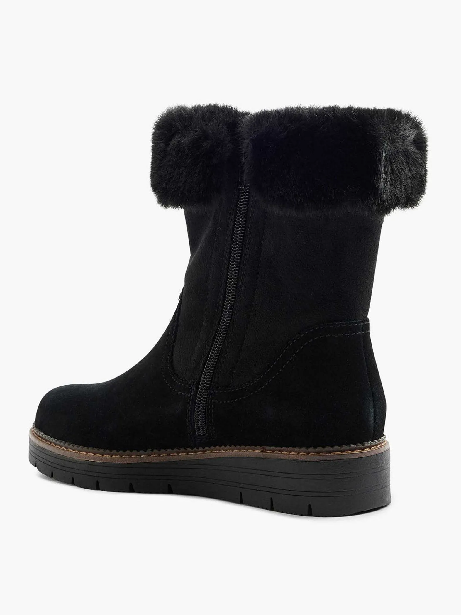 Medicus Zwarte Suede Comfort Enkelboot Gevoerd-Dames Comfort Schoenen
