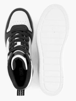 Oxmox Zwart Witte Hoge Sneaker-Dames Sneakers
